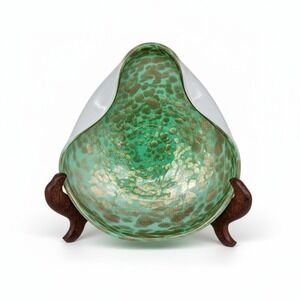 Fratelli Toso Murano Green Aventurine Art Glass Bowl 9" Italy Vintage